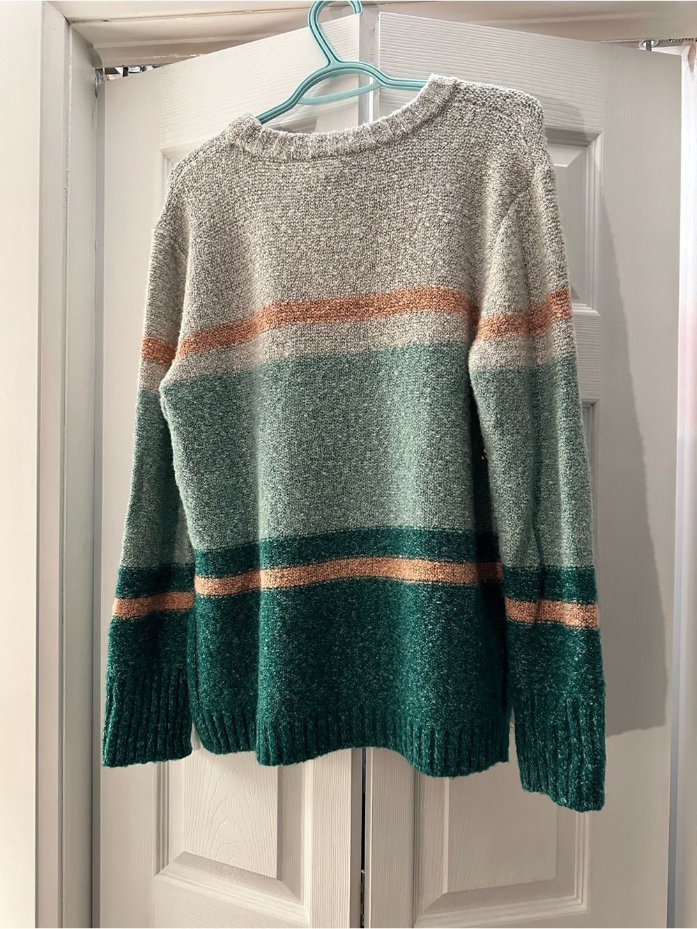Roxy Colorblock Striped Crewneck Sweater - Cream, Mint, Teal & Peach